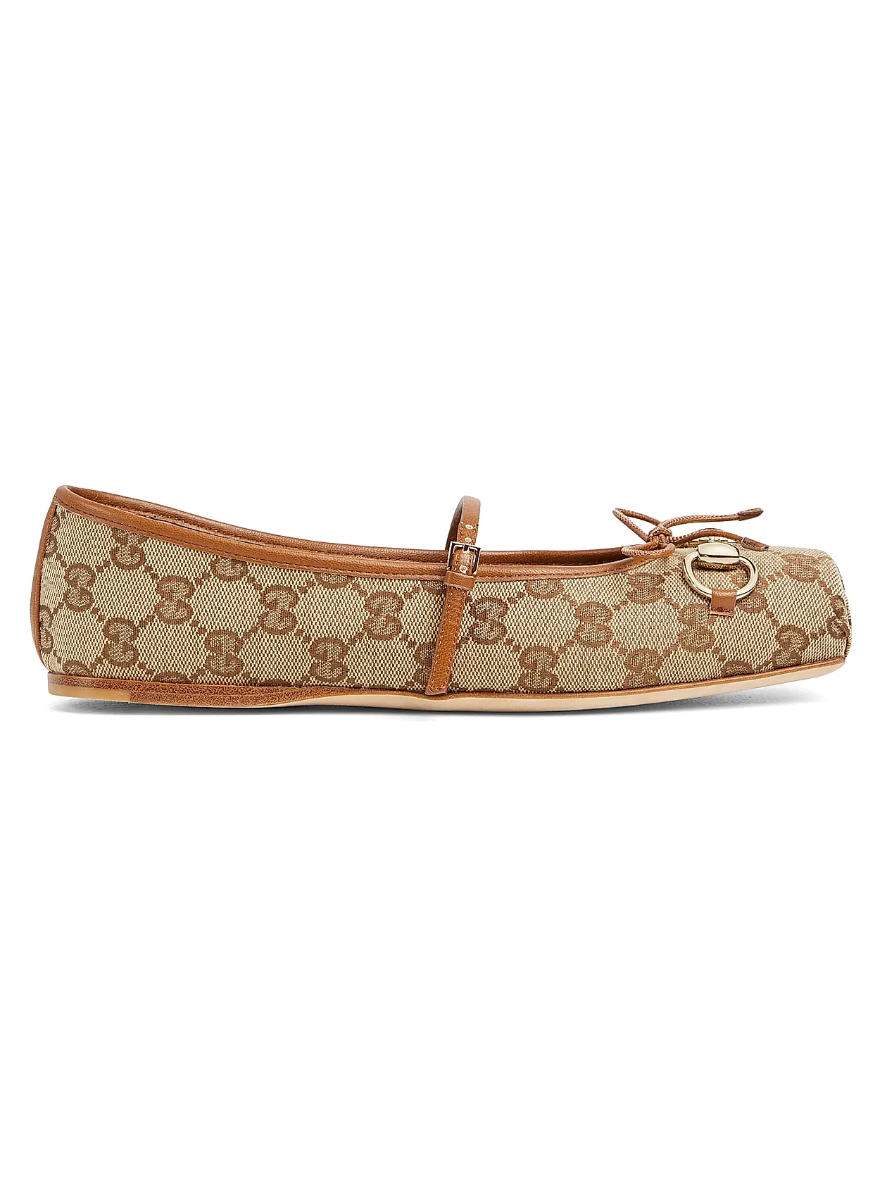 0400022072352_BEIGEEBONY GG Canvas Horsebit Ballet Flats – תמונה 1