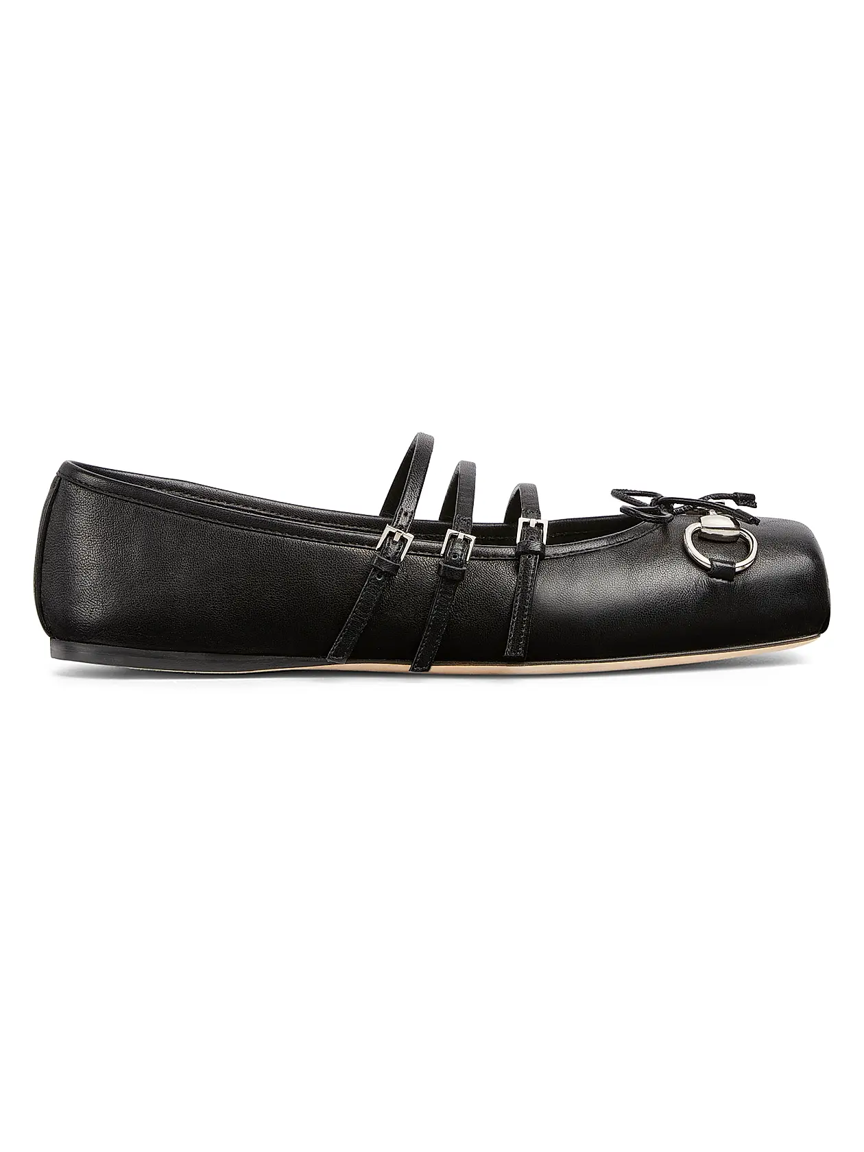 0400022072497_BLACK GUCCI Black Leather Ballet Flats – תמונה 1