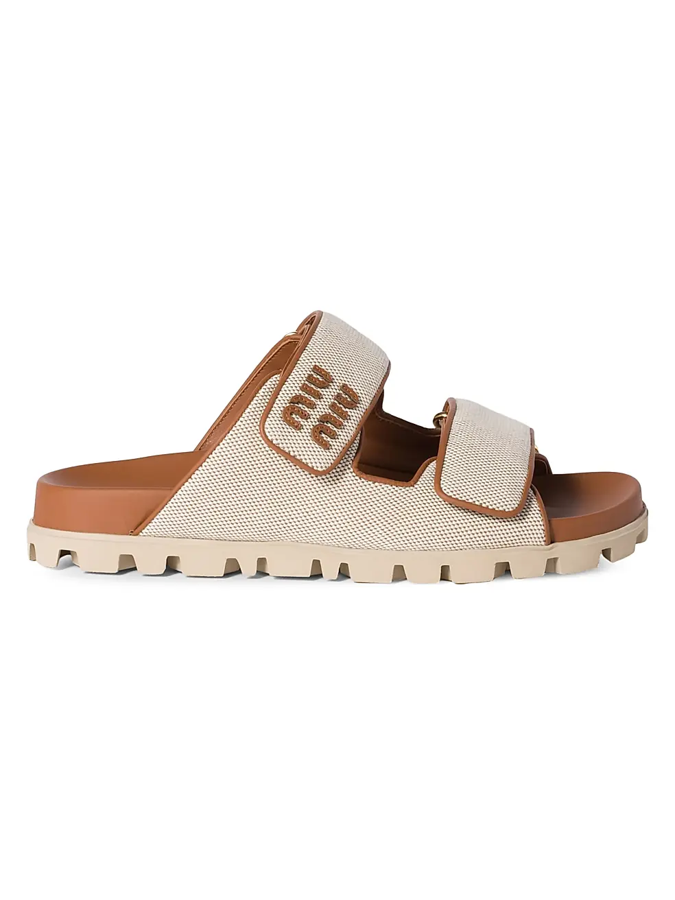 0400022953354_BEIGEKHAKI (1) MIU MIU Canvas Sandals – תמונה 1