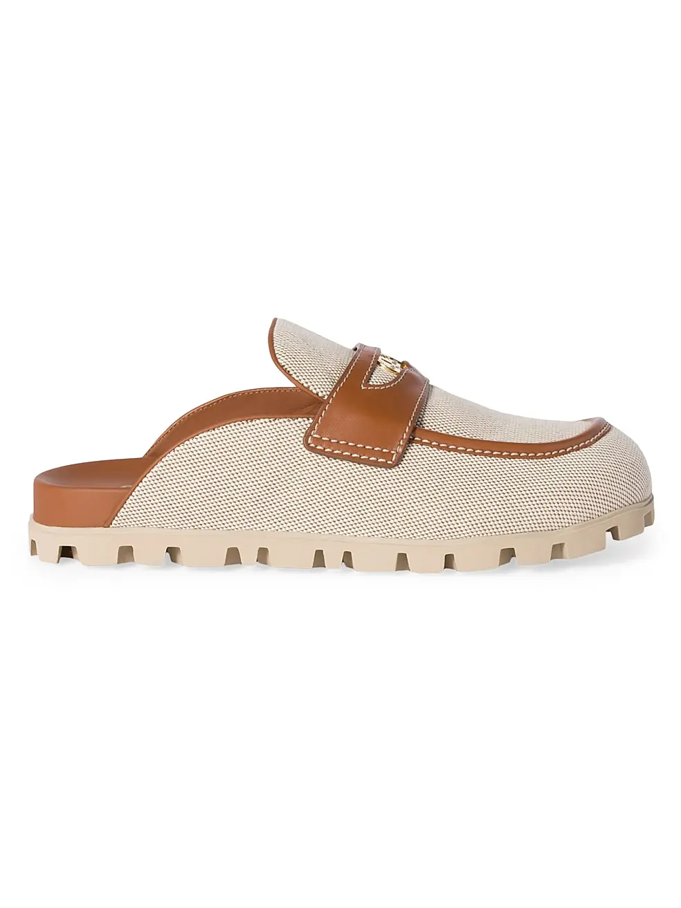 0400022953361_BEIGEKHAKI MIU MIU Canvas Mules – תמונה 1