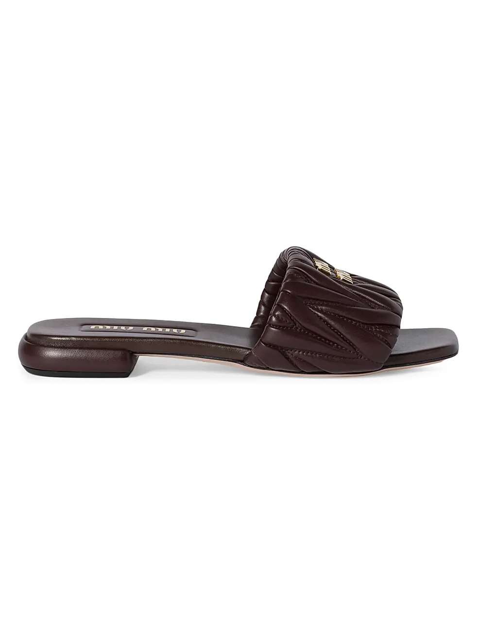 0400022953538_DARKBROWN MIU MIU Matelasse Slides – תמונה 1