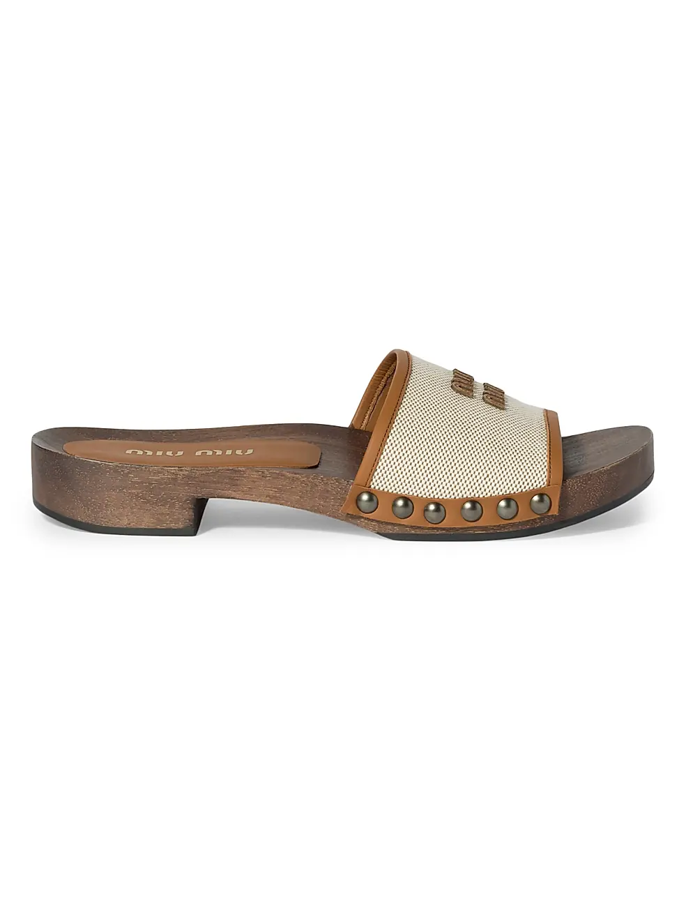 0400023007957_BEIGEKHAKI MIU MIU Clogs Slides – תמונה 1