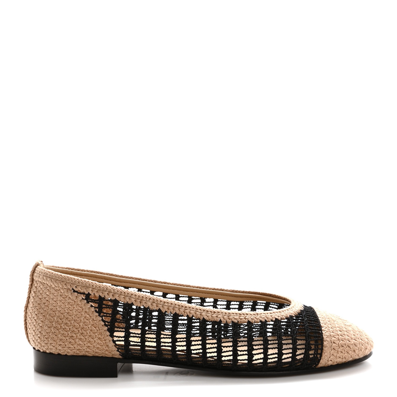b5a64dcf8868c0702a6dd5096f4c8d9c Chanel Raffia Black Beige Ballet Flat – תמונה 1