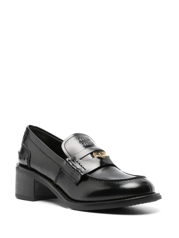 Miu Miu Coin-Embellished Block-Heel Loafers – Black 2