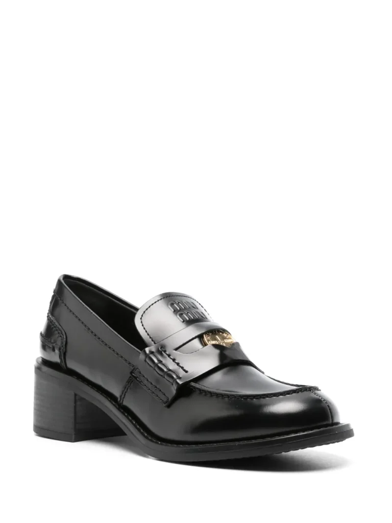 Miu Miu Coin-Embellished Block-Heel Loafers – Black 2