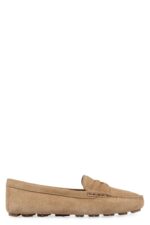 Miu Miu Logo-Embossed Suede Loafers – Ecru 2