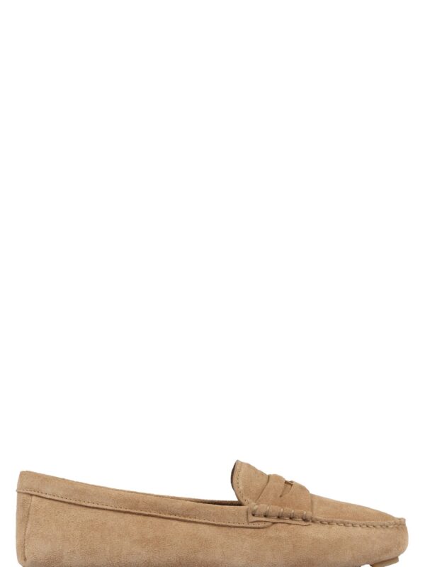 Miu Miu Logo-Embossed Suede Loafers – Ecru 2