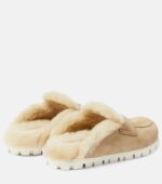 Miu Miu Shearling-Lined Suede Slippers – Beige 4
