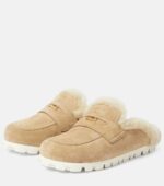 Miu Miu Shearling-Lined Suede Slippers – Beige 5