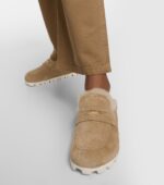 Miu Miu Shearling-Lined Suede Slippers – Beige 8