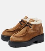 Miu Miu Chunky Shearling-Trimmed Leather Flats – Brown 4