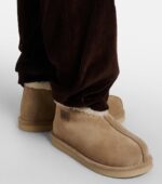 Miu Miu Shearling-Lined Suede Ankle Boots – Beige 2