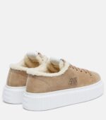 Miu Miu Shearling-Lined Suede Platform Sneakers – Brown 3
