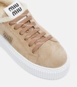 Miu Miu Shearling-Lined Suede Platform Sneakers – Brown 6