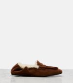 Miu Miu Ruches Shearling-Lined Suede Penny Loafers – Brown 3
