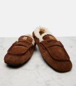 Miu Miu Ruches Shearling-Lined Suede Penny Loafers – Brown 5