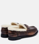 Miu Miu Shearling-Lined Leather Penny Loafers – Brown 3