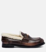 Miu Miu Shearling-Lined Leather Penny Loafers – Brown 4
