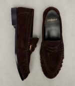 Saint Laurent Le Loafer Cassandre Suede Penny Loafers – Brown 6
