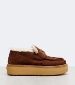 Prada Shearling-Lined Suede Loafers – Brown 4