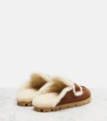 Prada Shearling-Lined Suede Mules – Brown 4