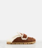 Prada Shearling-Lined Suede Mules – Brown 5