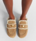 Prada Shearling-Lined Suede Mules – Beige 2