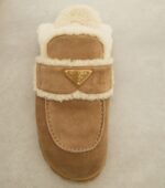 Prada Shearling-Lined Suede Mules – Beige 6