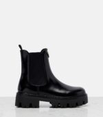 Prada Logo Leather Platform Chelsea Boots – Black 4