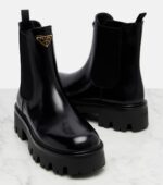 Prada Logo Leather Platform Chelsea Boots – Black 6