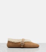 Alaïa Shearling-Lined Suede Ballet Flats – Beige 5