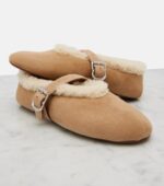 Alaïa Shearling-Lined Suede Ballet Flats – Beige 7