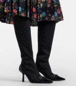 Gucci Savoy Horsebit GG Canvas Knee-High Boots – Black 3