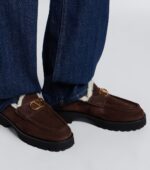 Valentino Garavani VLogo Shearling-Trimmed Suede Platform Loafers – Brown 3