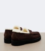 Valentino Garavani VLogo Shearling-Trimmed Suede Platform Loafers – Brown 4