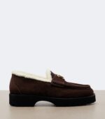 Valentino Garavani VLogo Shearling-Trimmed Suede Platform Loafers – Brown 5
