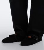 Alaïa Shearling-Trimmed Suede Mary Jane Flats – Black 3