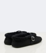 Alaïa Shearling-Trimmed Suede Mary Jane Flats – Black 4