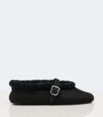 Alaïa Shearling-Trimmed Suede Mary Jane Flats – Black 5