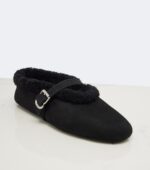 Alaïa Shearling-Trimmed Suede Mary Jane Flats – Black 6