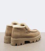 Prada Shearling-Trimmed Suede Platform Ankle Boots – Beige 4