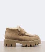 Prada Shearling-Trimmed Suede Platform Ankle Boots – Beige 5
