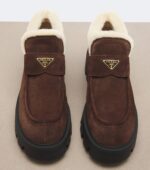 Prada Logo Shearling-Lined Suede Ankle Boots – Brown 6