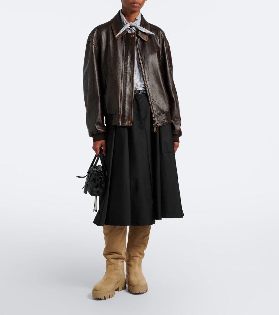 Prada Shearling-Lined Suede Knee-High Boots – Beige 2