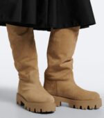 Prada Shearling-Lined Suede Knee-High Boots – Beige 3