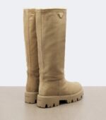Prada Shearling-Lined Suede Knee-High Boots – Beige 4