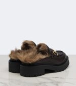 Gucci Rhody Shearling-Lined Leather Platform Mules – Burgundy 3