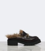 Gucci Rhody Shearling-Lined Leather Platform Mules – Burgundy 4
