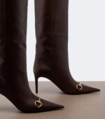 Gucci Donna Horsebit Leather Knee-High Boots – Brown 6