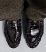 Saint Laurent Cassandre Croc-Effect Leather Loafers – Brown 3